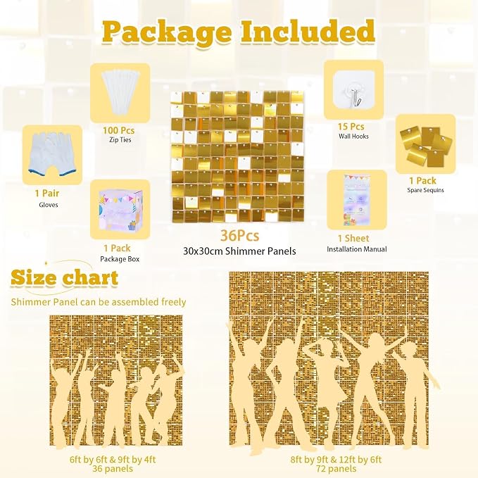 Gold Shimmer Wall Backdrops Sequin Panel Backdrop 36 Panels Birthday Wedding Background Decoration Wall - Image 4