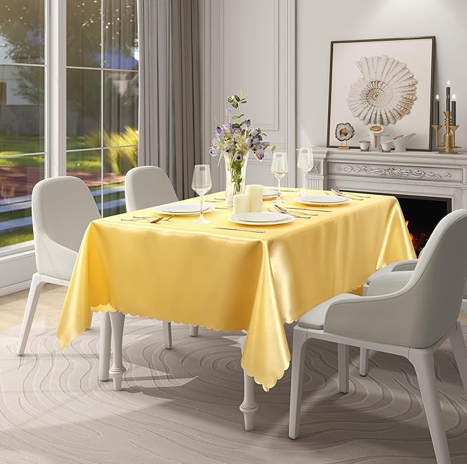 1 Pack Rectangle Satin Tablecloth 60 x 102 Inches Table Cover, Bright Overlay Table Cloth Silky Smooth Fabric Tablecloth Table Decor for Wedding Banquet Table Decoration, Gold