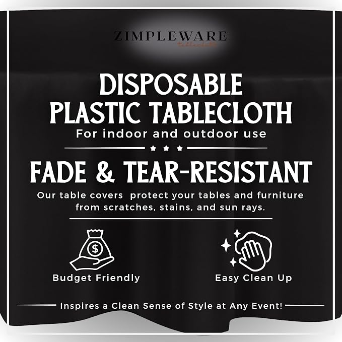 ZIMPLEWARE Premium Black Plastic Table Cloth Disposable (24 Pack) Round Tablecloth (84in) Party Table Cloths Disposable, Perfect Table Cloth Round Cover for Any Table Up to 6 Feet - Image 2