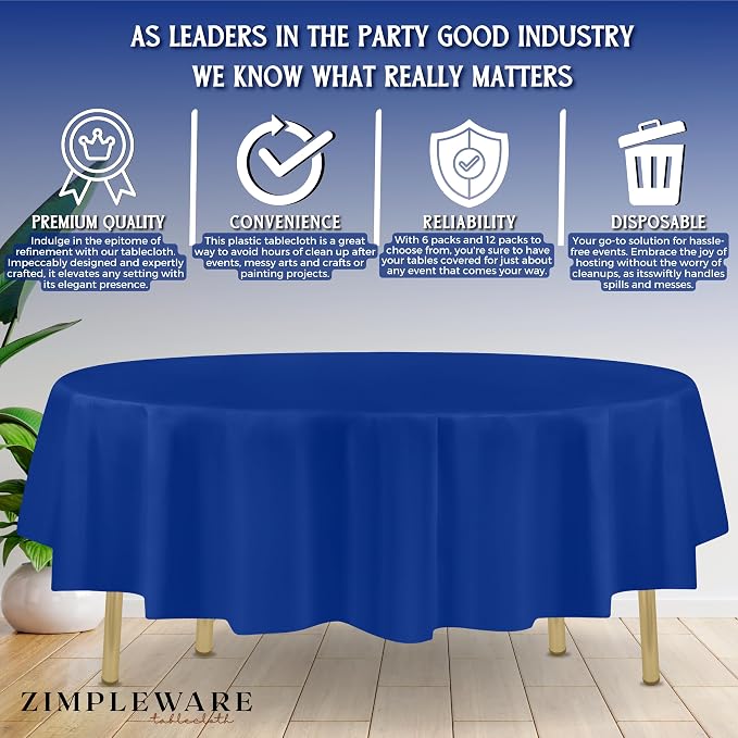 ZIMPLEWARE Blue Standard Disposable Plastic Party Tablecloth [Case of 72] 84 x 84” Round Table Cover for Indoor & Outdoor Use - Image 4