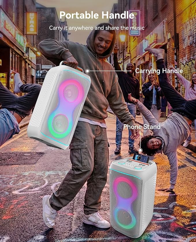 GKD61 Karaoke Machine for Adults with 2 Wireless UHF Microphones, 400W Peak Power Karaoke System with Dual 6.5'' Subwoofers, Portable Party Bluetooth Speaker with RC, Bass & Treble Control for Outdoor