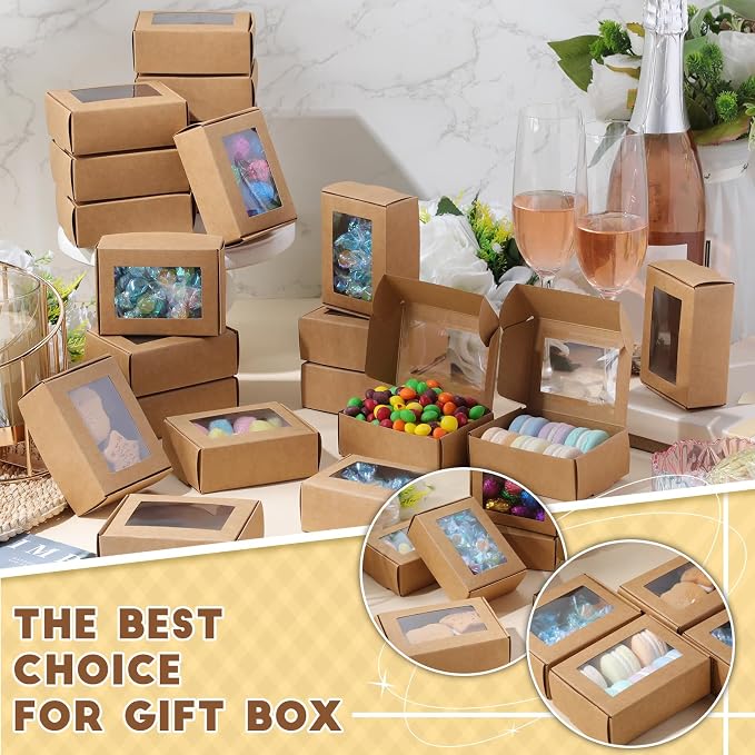 Zonon 60 Pcs Mini Kraft Soap Boxes with Window Homemade,Kraft Color | Paper Material for Bakery Candy Gifts, Soap Making Supplies, Clear Window Display, 3.7x2.6x1.4 Inch, Small Gift Packaging - Image 5