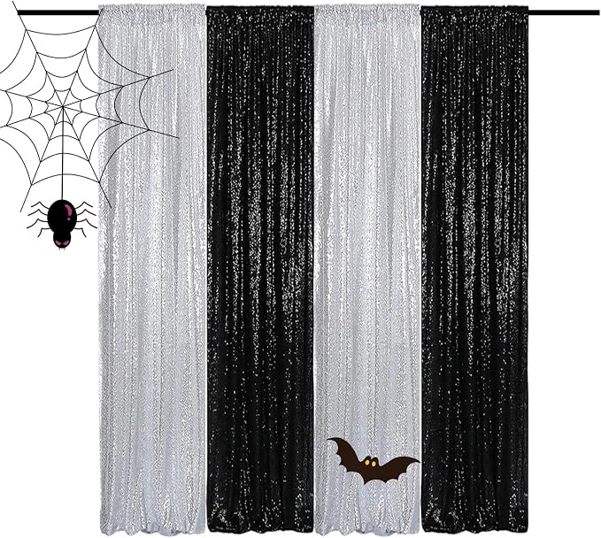 Sequin Backdrop Curtains 2FTx8FT Silver x2+Black x2 4 Panels - Image 7