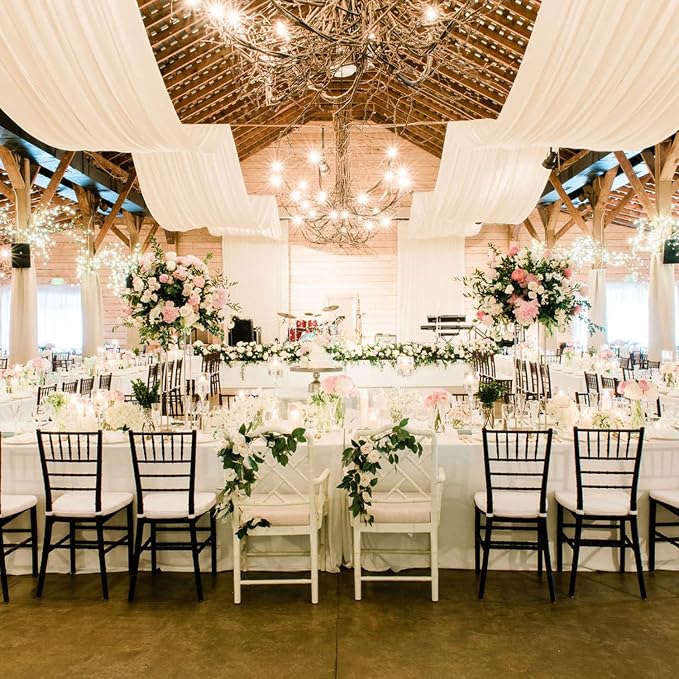 MODFUNS Champagne Ceiling Drapes for Parties 2 Panels 5FTx20FT Sheer Fabric for Draping Chiffon Curtain Ceiling Backdrop Wedding Arch Drapes Fabric Tulle Wedding Curtains Banquet Hall Tent Drapery - Image 3
