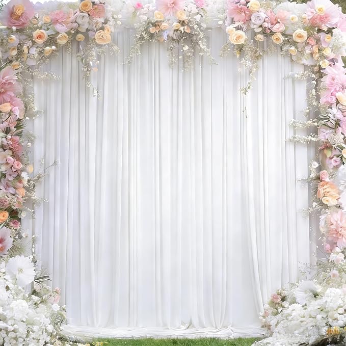 8 x 10 ft White Backdrop Curtains for Photo Background Wrinkle Free Drapes | Soft Polyester Fabric,Natural Drape,Top Rod Pocket,Washable & Reusable,For Wedding Birthday Party Decor,4ft x 10ft 2 Panels - Image 2