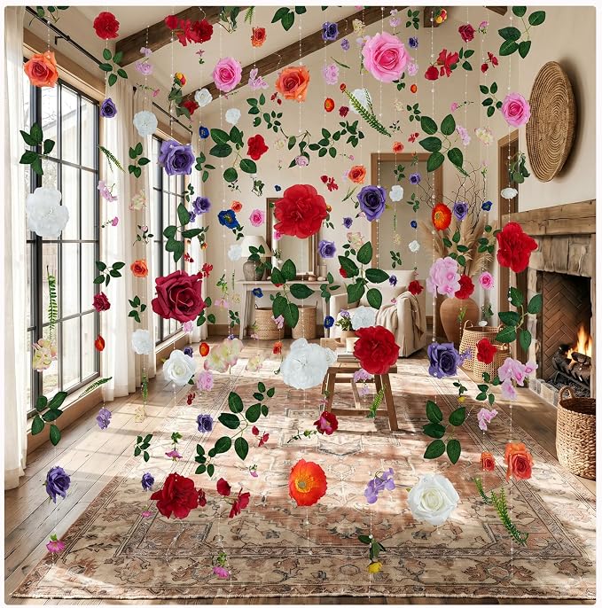 12-Pack Artificial Flower Garlands,96FT Hanging Wildflower Vines | Full&Layered Flowers,Tangle-Resistant,Versatile Décor, Reusable & Low-Maintenance,Easy to Hang,Perfect for Any Occasion by RIDDSEE