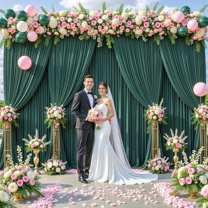 10ft x 7ft Hunter Green Backdrop Curtain for Parties Dark Green Wrinkle Free Backdrop Drapes Panels for Baby Shower Birthday Party Photo Photography Polyester Fabric Background Decoration - Image 2