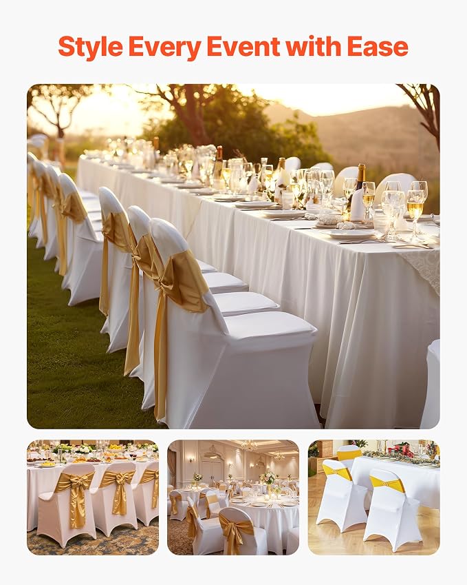 VEVOR Chair Covers, Polyester Spandex Chair Cover, Stretch Slipcovers for Wedding Party Dining Banquet Flat-Front Chair Covers (White-c, 150PCS) - Image 2