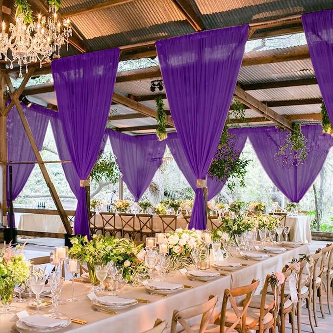 MODFUNS Ceiling Drapes for Weddings Purple Chiffon Sheer Ceiling Curtain 4 Panels 5FTx20FT Wedding Arch Draping Fabric Chiffon Backdrop Curtains Tulle Arbor Drapery Party Stage Ceremony Ceiling Sheer - Image 7