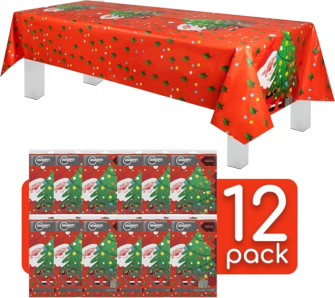 Grandipity Christmas Holiday Santa 12 Pack Premium Disposable Plastic Tablecloth 54 Inch. x 108 Inch. Rectangle Table Cover - Image 3