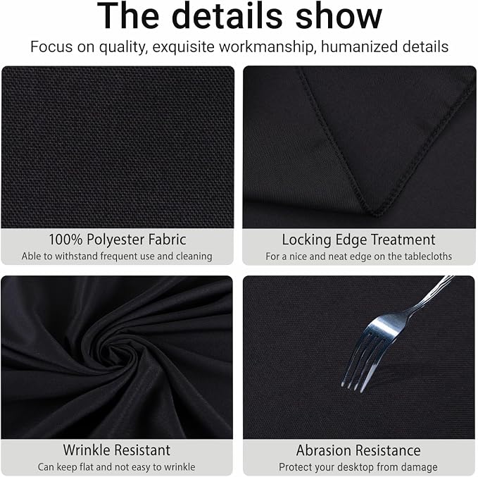 MRJ Black 70 Inch Round Tablecloths Stain and Wrinkle Resistant Washable Polyester Table Cloth for Wedding Dining Banquet Birthday Party Buffet - Image 4