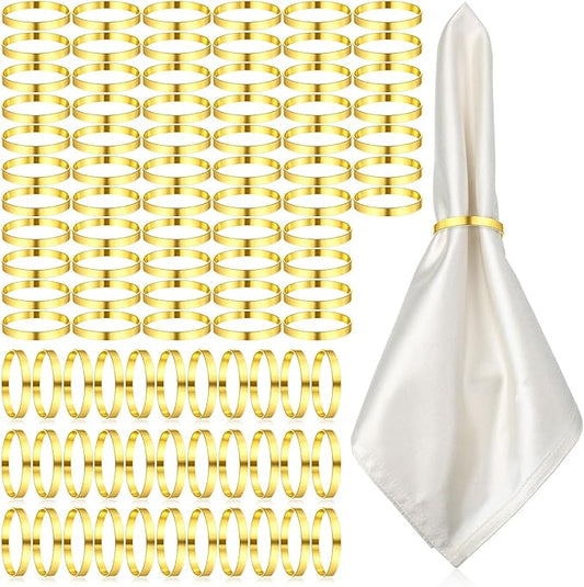 SHENLIU 100Pcs Gold Napkin Rings Bulk, Elegant Stainless Steel Napkin Rings, Exquisite Round Napkins Ring Napkins Holders Buckles for Table Settings, Weddings, Parties, Dinners, Christmas