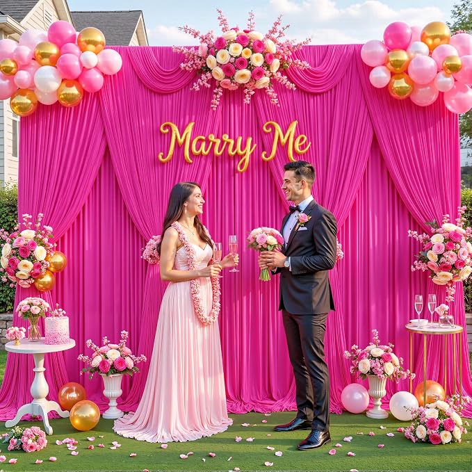 6 Panels Hot Pink Backdrop Curtain for Parties Fuchsia Wrinkle Free 30ft x 10ft Backdrop Drapes Panels for Baby Shower Birthday Photo Photography Polyester Fabric Background Decoration - Image 2
