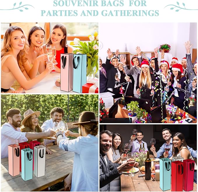 Fumete 50 Pack Wine Bottle Gift Bags Paper Wine Gift Bags Bulk 13.8x3.7x3.5 Inch with Handles for Appreciation Gifting Wedding Anniversary Birthday Party(Multicolor) - Image 4