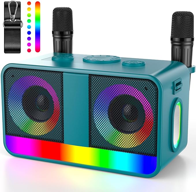 Karaoke Machine,Real 35W Portable Speaker,8H Long Time, 2Rechargeable Wireless Microphones,LED,Karaoke Machine for Adults & Kids,BT/FM/USB/TF/AUX,for Home Party/Outdoors(CHJ171-LightGreen)