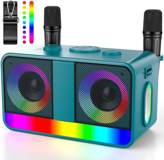 Karaoke Machine,Real 35W Portable Speaker,8H Long Time, 2Rechargeable Wireless Microphones,LED,Karaoke Machine for Adults & Kids,BT/FM/USB/TF/AUX,for Home Party/Outdoors(CHJ171-LightGreen)