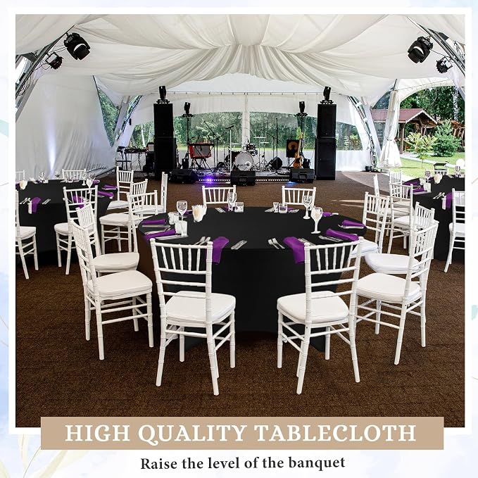 Preboun 8 Pack 48 Inch/ 4 FT Spandex Round Tablecloth Black Fitted - Image 3