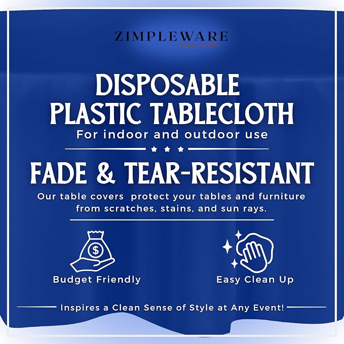 ZIMPLEWARE Blue Standard Disposable Plastic Party Tablecloth [Case of 72] 84 x 84” Round Table Cover for Indoor & Outdoor Use - Image 2