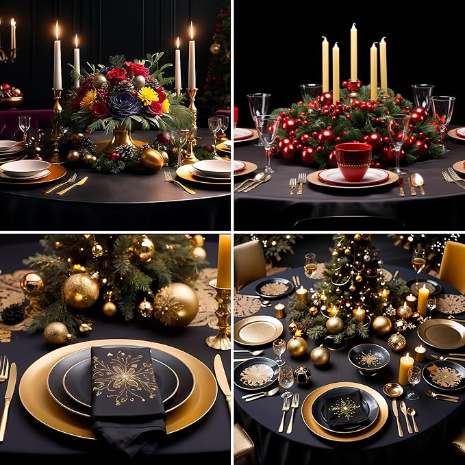 2 Pack Black Round Tablecloths 108 Inch for Dining Tables | Washable Decorative Linen Polyester Table Cover for Banquets Buffets Parties and Weddings - Image 3