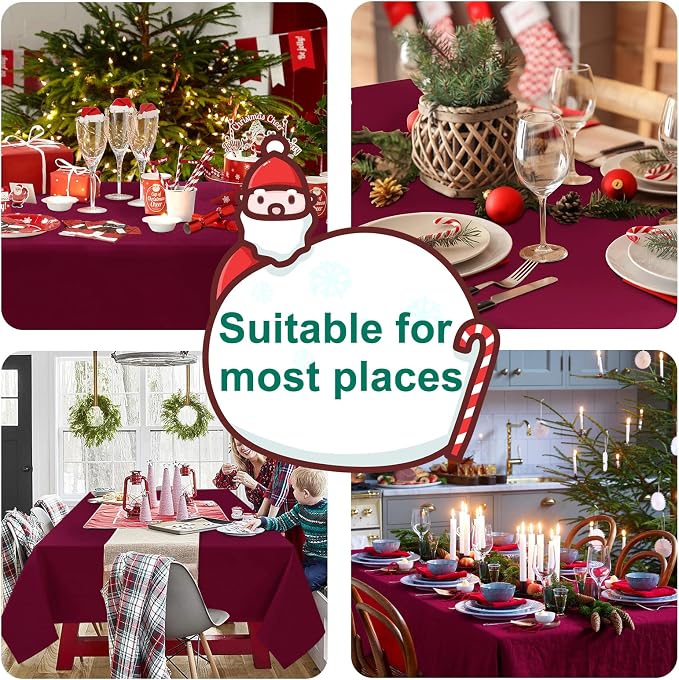 Hiasan 2 Pieces Burgundy Tablecloth for Rectangle Tables, 54 x 80 Inch | Waterproof, Spillproof, Washable Fabric Table Cloth for Dining Room/Kitchen/Banquet/Birthday/Party/Christmas/Outdoor - Image 2
