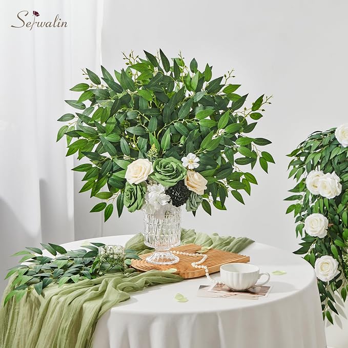 Serwalin 30Pcs Italian Ruscus Greenery Stems Artificial Greenery Leaves, 21.6'' Fake Plants Vines Hanging Garland for Wedding Arch Bouquet Table Centerpieces Home Decor (Pack of 2) - Image 2