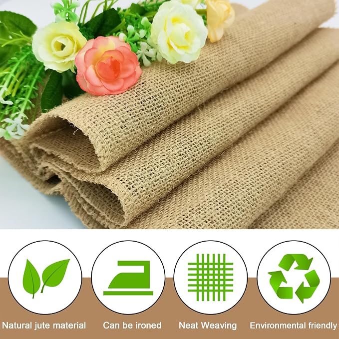 6 Pack 12 x 120 Inch Burlap Table Runners, Natural Rustic Jute Runner Bulk for Western Wedding Decorations,Farmhouse Style Party,Thanksgiving,Kitchen Coffee Decor Cover Yellow - Image 4