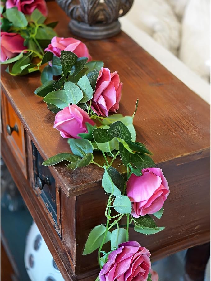 FiveSeasonStuff 29 Ft 4 Pack Rose Silk Flower Garland Artificial Flowers Decoration Hanging Floral Décor for Wedding Baby Shower Birthday Party Garden (Fuchsia) - Image 4