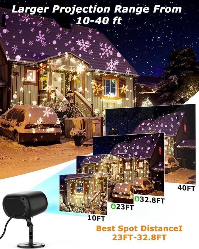 Snowflake Projector Lights with Remote, Timer, Dimmer, IP68 Waterproof, Christmas Projector Lights Outdoor, 270° Rotation for Christmas Decorations