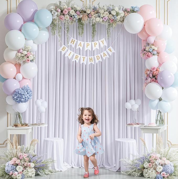 8 x 10 ft White Backdrop Curtains for Photo Background Wrinkle Free Drapes | Soft Polyester Fabric,Natural Drape,Top Rod Pocket,Washable & Reusable,For Wedding Birthday Party Decor,4ft x 10ft 2 Panels - Image 8