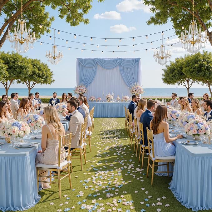 CO-AVE 2pack Dusty Blue Tulle Tablecloth for 6 Foot Rectangular Tables, 2-in-1 Elastic Stretch Spandex Cover with Tutu Ruffle Skirt, Wrinkle Free for Wedding, Birthday, Banquet, Buffet, Bridal Shower - Image 9