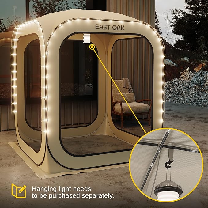 East Oak Screen House Tent Pop-Up, Portable Screen Room Canopy Instant Screen Tent 4 x 4 FT with Carry Bag for Patio, Backyard, Deck & Outdoor Activities, Beige