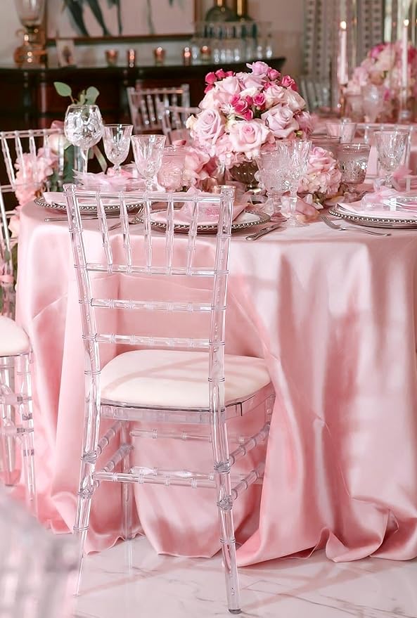 12 Pack 108 Inch Round Satin Tablecloth, Rose Gold - Image 5