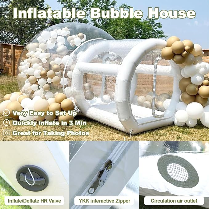 10FT Inflatable Balloon House for Kids Adults,TPU White Commercial Inflatable Bubble House Ball Pit,Bubble Tent Dome Playground Set with Double Blower for Backyard Birthday Wedding Party