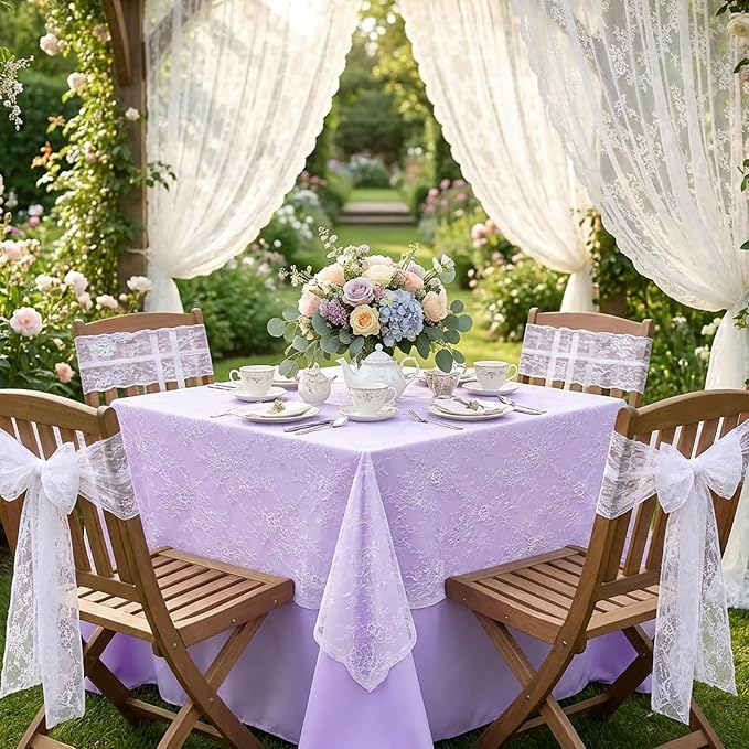 LuoluoHouse 2 Packs 60 x 120 Inch White Lace Rustic Table Cloths Vintage - Image 6