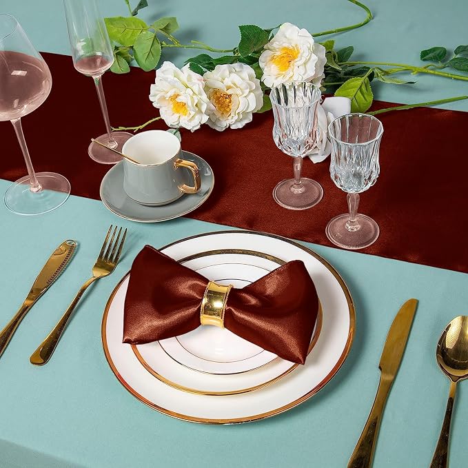SI Pack of 25 Wedding 12 x 108 inch Satin Table Runner for Wedding, Decorations for Graduations, Engagements, Birthday Parties, Banquets, Runners fit Rectangle, Round Table - Rust - Image 5