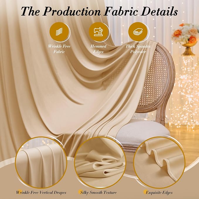 10ft x 8ft Wrinkle Free Champagne Backdrop Curtain for Wedding Parties, Thick Polyester Photo Backdrop Drapes for Baby Shower Engagement Birthday Party Backdrop Stand,5ft x 8ft 2 Panels - Image 4