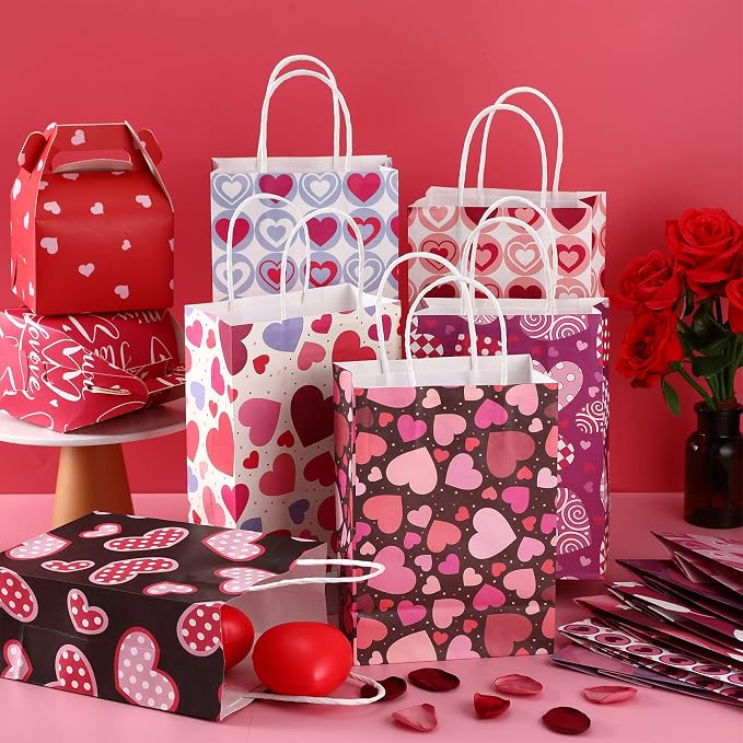 Yexiya 48 Pcs Mother's Day Paper Gift Bags Bulk Heart Goodie Treat Bags with Handle for Sweet Party Favor Gift Wrapping - Image 6