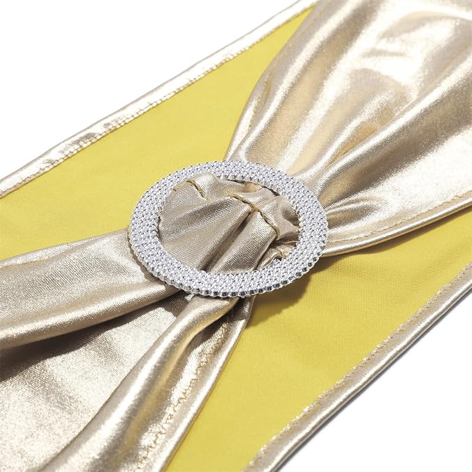 Dimatic 50 PCS Spandex Stretch Chair Sashes Bow Elastic Chair Cover Bands with Buckle Slider for Wedding, Banquet, Party, Hotel Event Decorations - Champagne - Image 2