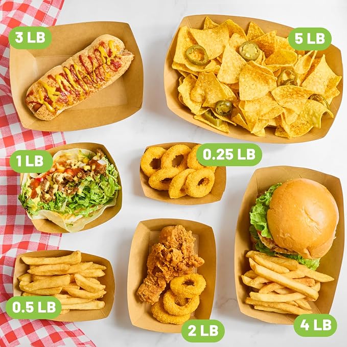 ZORRITA 50 Pack 3 Lb Paper Food Trays | Disposable, Kraft Paper, Nacho Trays, Food Boats, Taco Holders, Party Serving Baskets, For Hot Dogs Snacks Tacos Fries - Image 6