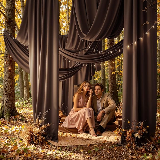 10 Panels 5x20ft Brown Ceiling Drapes for Wedding Parties, Wrinkle Free Thick Polyester 20ft Extra Long Wedding Draping Brown Ceiling Curtains Arch Drapery for Birthday Party Canopy Tent Decor - Image 3