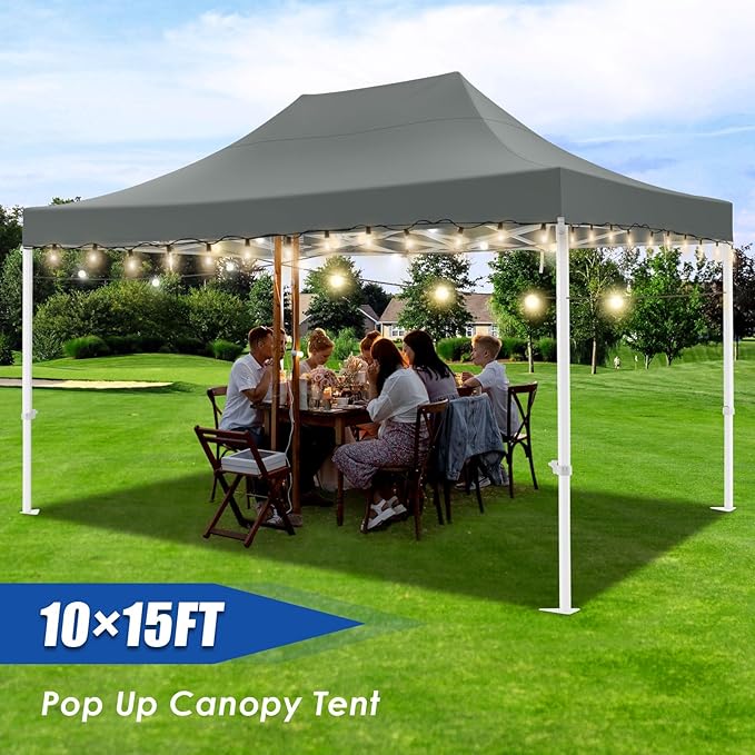 Cobizi Heavy Duty 10x15 Pop Up Canopy Tent Without sidewall, Easy Up Canopy Outdoor for Backyard Party Wedding, Instant Commercial Tent with Roller Bag, Waterproof UV 50+ (Upgraded Legs), Gray