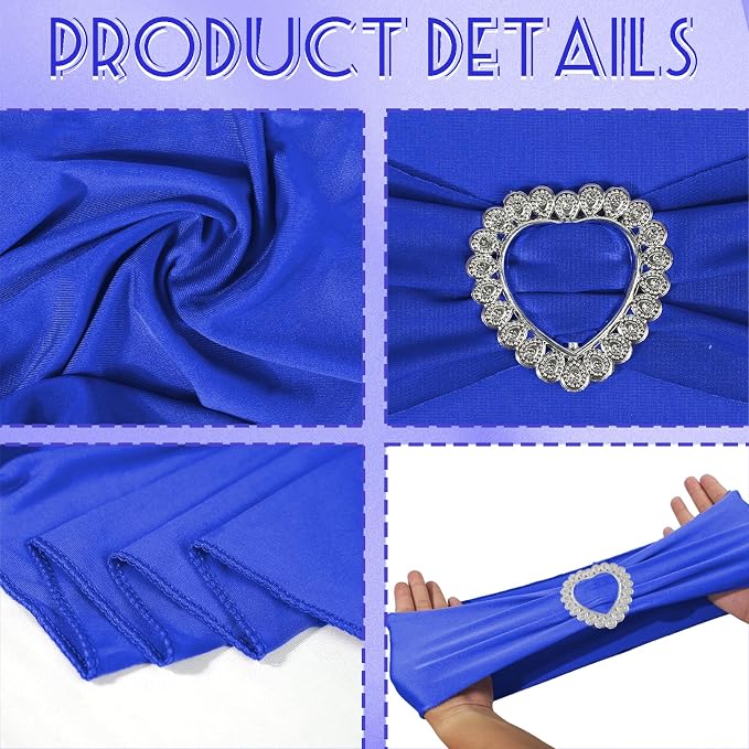 100PCS Spandex Stretch Royal Blue Chair Sashes Bows Universal Elastic Chair Cover Bands Ties with Buckle Slider for Wedding Party Ceremony Reception Event Banquet Decoration(Royal Blue) - Image 3