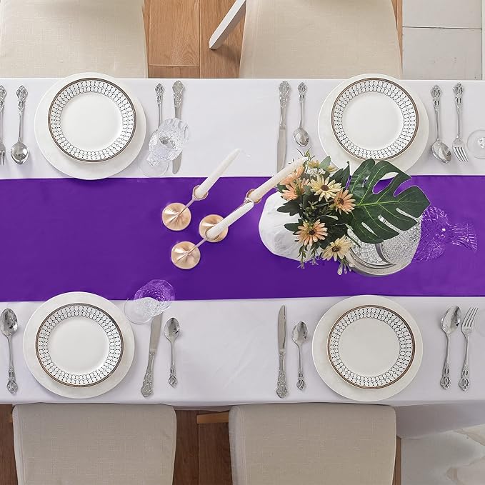 12Pack Table Runner 12 x 108 Inches Satin Silk Table Runner for Wedding, Birthday Party, Banquets, Graduations Decoration, fit Rectange and Round Table-Purple - Image 4