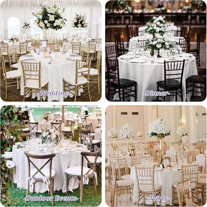 Showgeous 10 Pack White Round Tablecloth 90 Inch | Washable polyester, stain & wrinkle resistant. Easy care. Perfect for dining, wedding, party, banquet. Fits round tables - Image 7