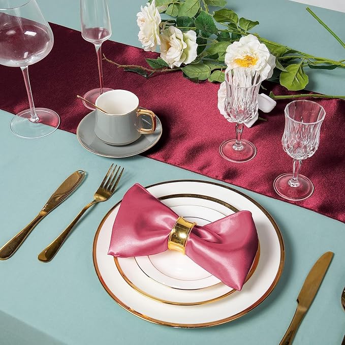 SI Pack of 25 Wedding 12 x 108 inch Satin Table Runner for Wedding, Decorations for Graduations, Engagements, Birthday Parties, Banquets, Runners fit Rectangle, Round Table - Maroon - Image 5