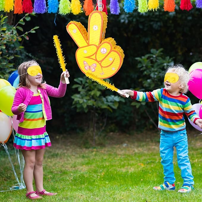 Hippie Pinata with Stick & Blindfold Daisy Flower Mexican Pinata Game for Girl Groovy Birthday Party Decorations Supplies