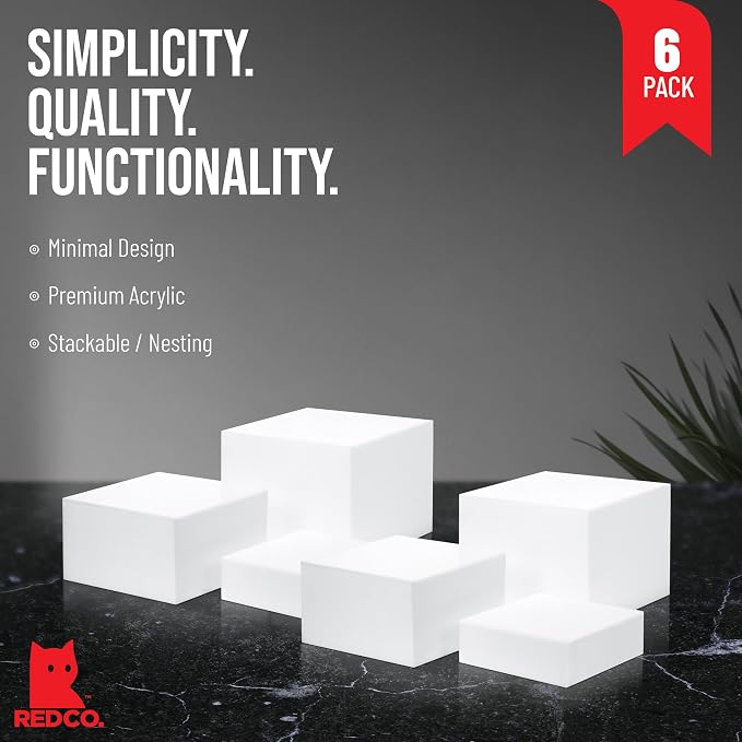 Red Co. Set of 3 Glossy White Acrylic Cube Display Nesting Risers with Hollow Bottoms - 2 Pack - Image 4