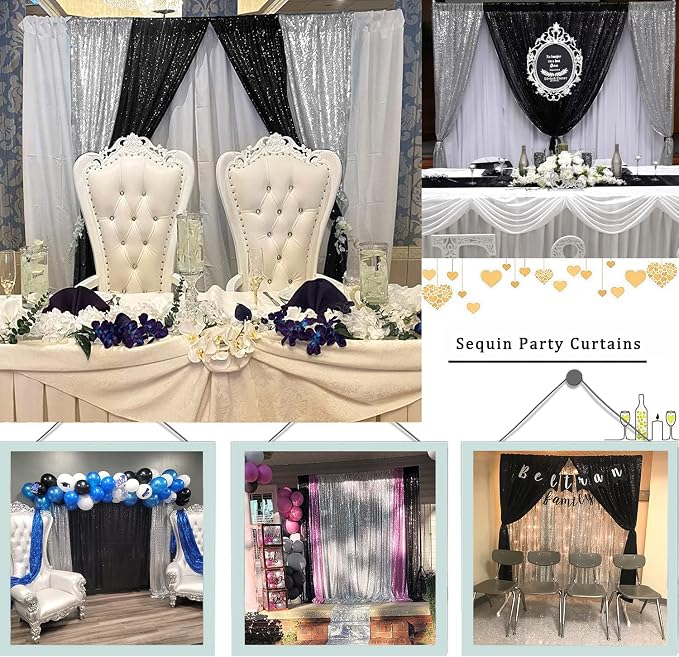 Sequin Backdrop Curtains 2FTx8FT Silver x2+Black x2 4 Panels - Image 4