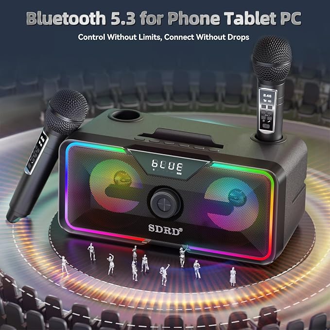 215 Bluetooth Karaoke Machine for Adult Kid with Storage and Charging Station, Powerful Karaoke System, 12H Playtime, Rechargeable Wirless Microphone, Support USB/AUX Indoor Outdoor