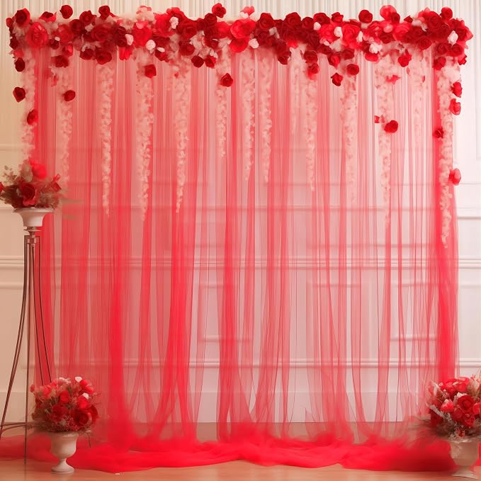 10x10 Red Tulle Backdrop Curtains for Parties, Sheer Backdrop Curtain Wedding Photo Background Drapes for Baby Shower Photography Birthday Party - Image 5